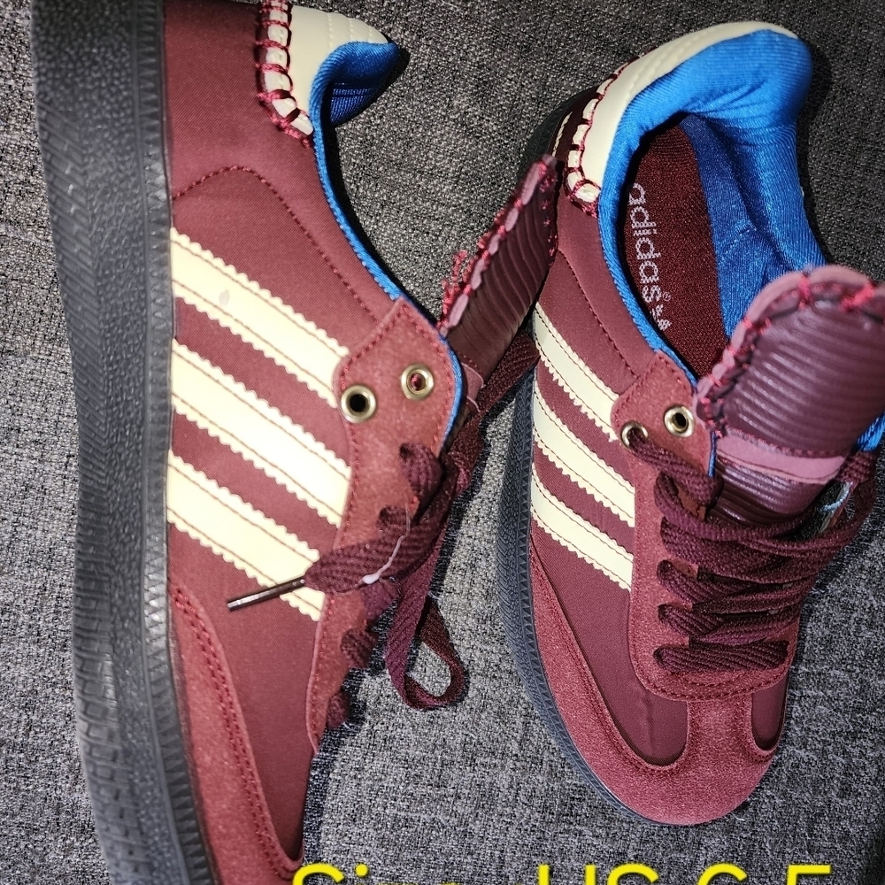 Adidas Men's Maroon and Cream Sneakers